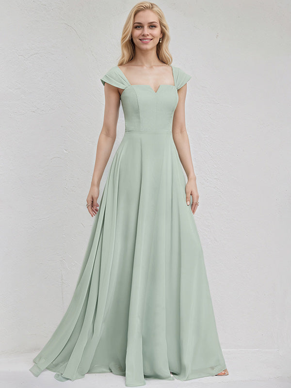 Agave Chiffon A Line Off the Shoulder Sleeveless Floor Length Bridesmaid Dress