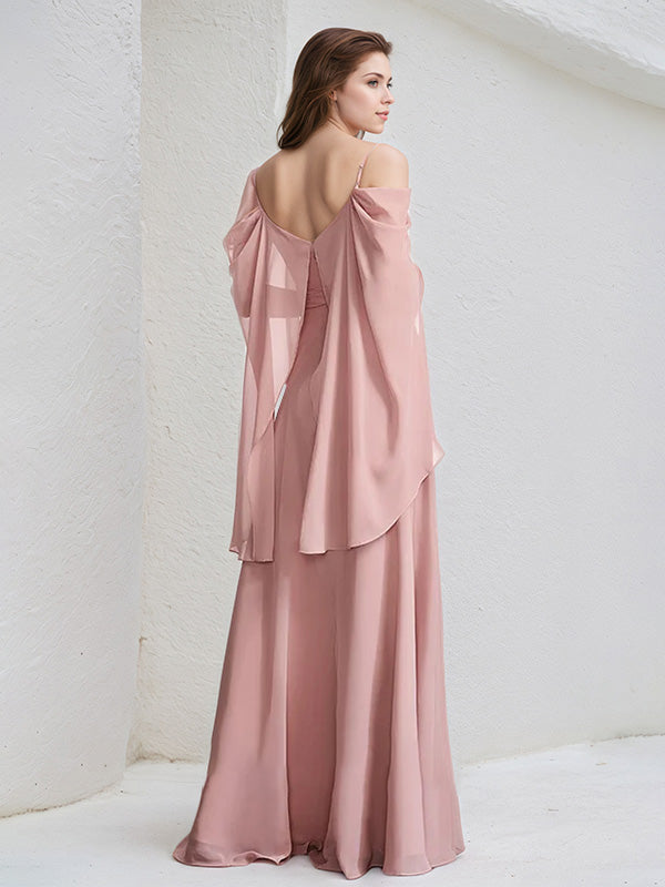 Dusty Rose Chiffon A Line Spaghetti Straps Floor Length Bridesmaid Dress