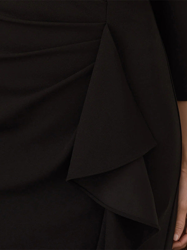 Black Chiffon Off-the-Shoulder 3/4 Sleeves Ankle Length Mother of the Bride Dress - View 4 | FashionDia