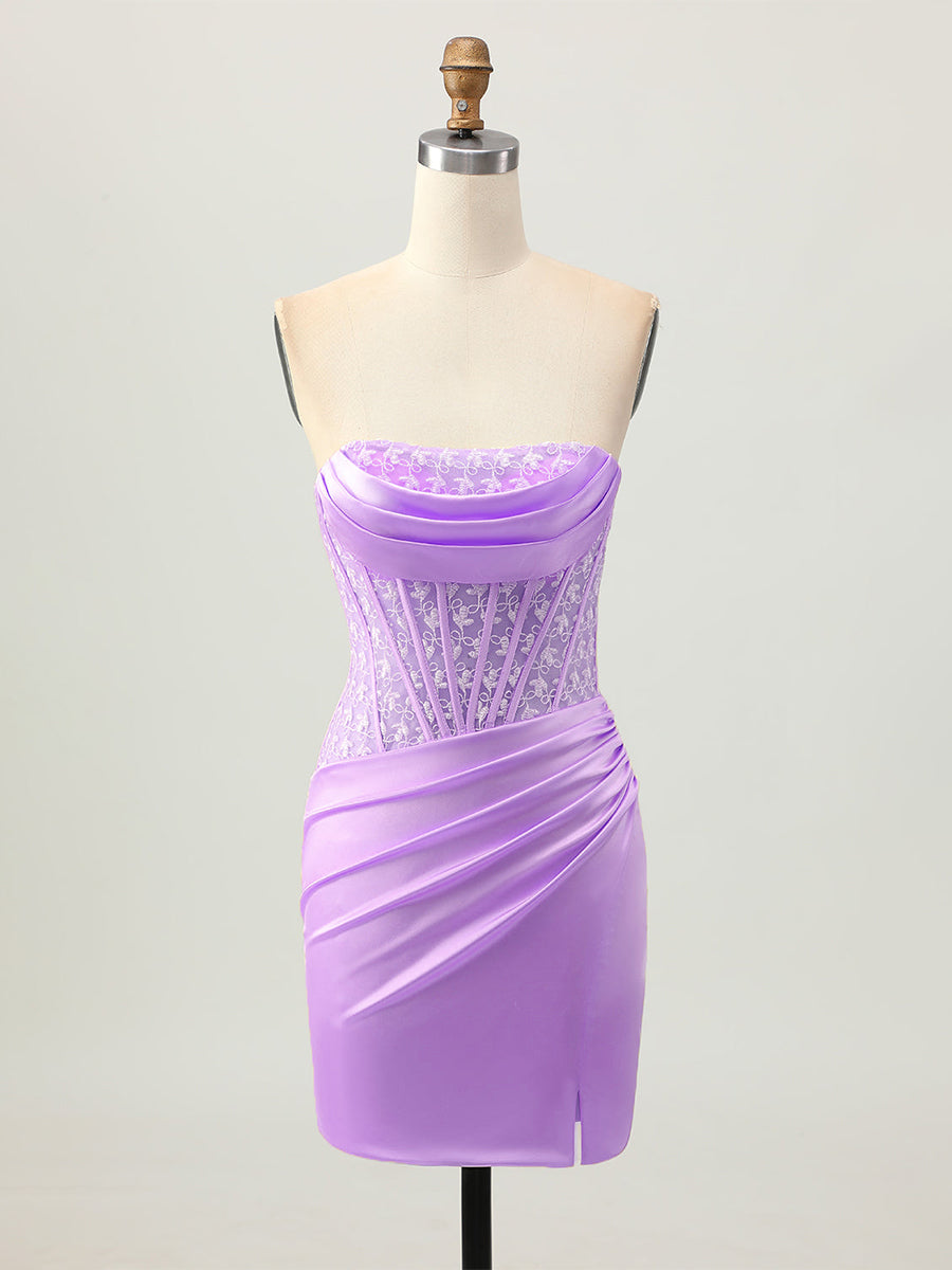 Tight Strapless Satin Corset Homecoming Dress with Lace Up Back - View 4 | FashionDia