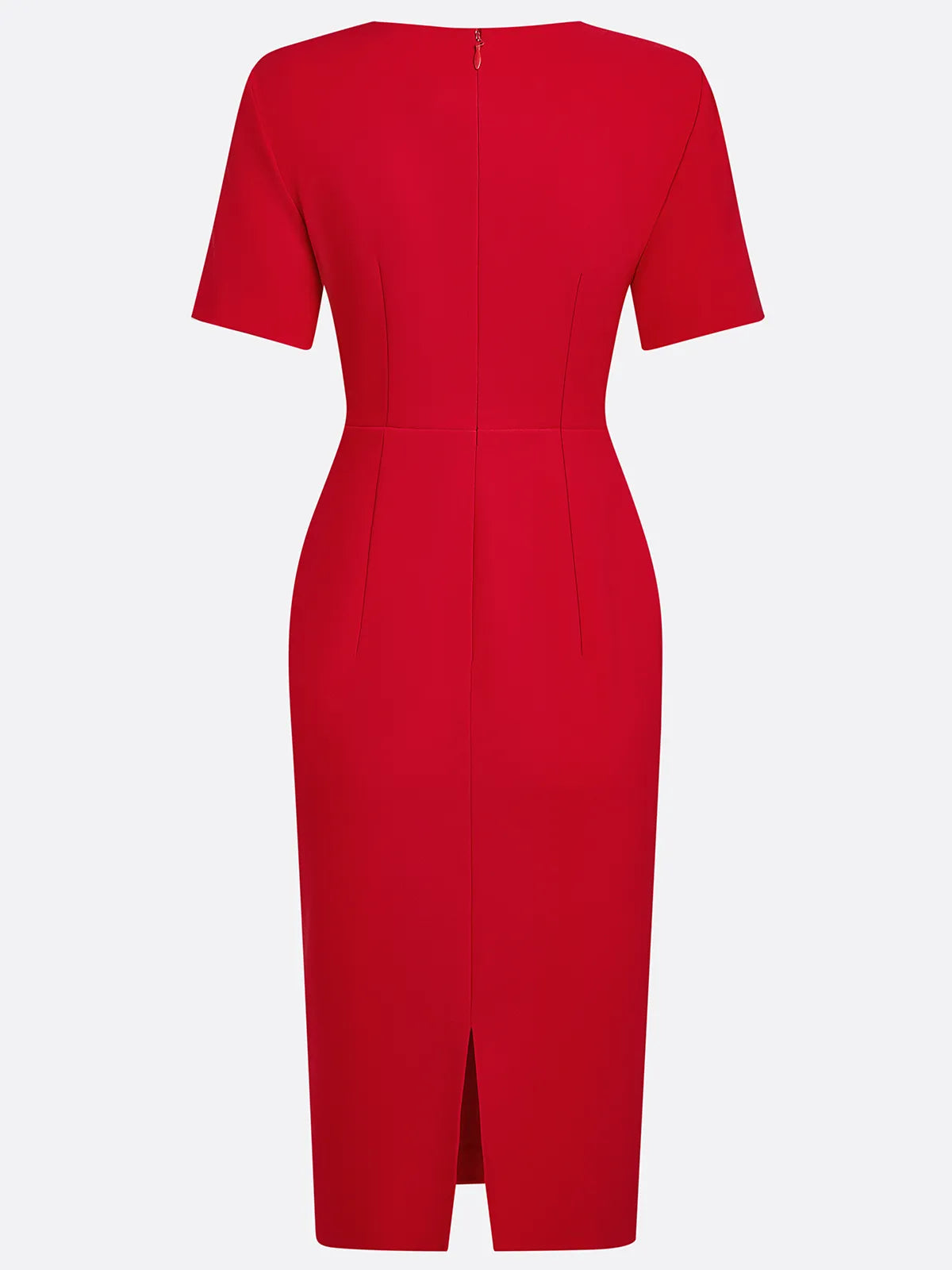 Red Hollow Out Classic Crew Neck Short Sleeve Sheath Midi Dress - View 5 | FashionDia