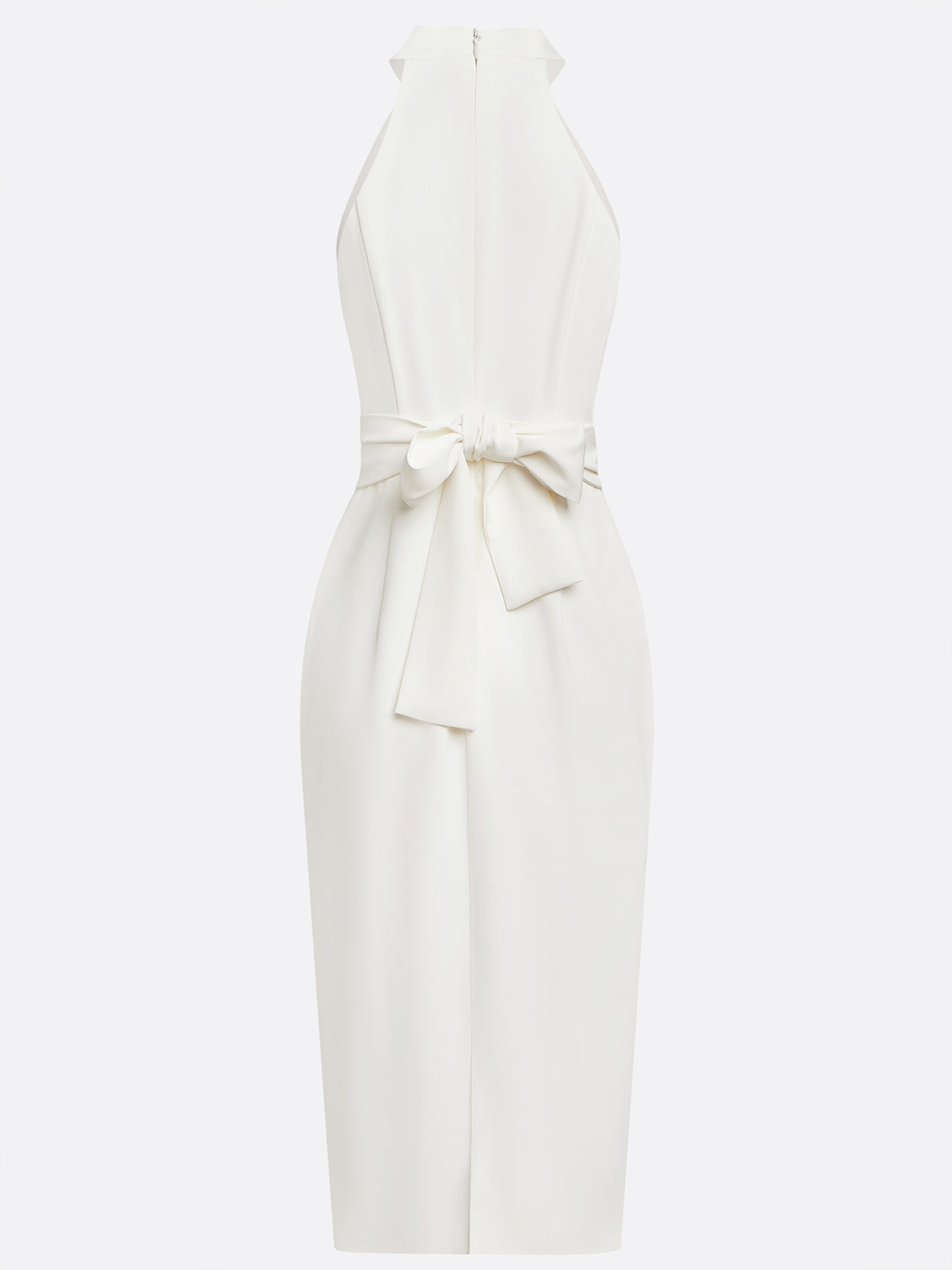 White Buckle Ruched Classic Halter Sleeveless Sheath Midi Dress - View 5 | FashionDia