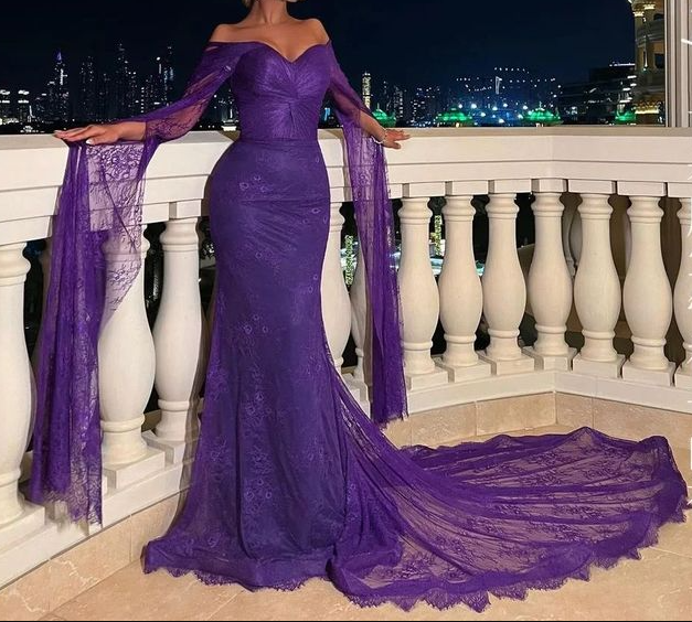 Classy Purple Lace Mermaid Evening Dress Long Party Prom Dress - FashionDia