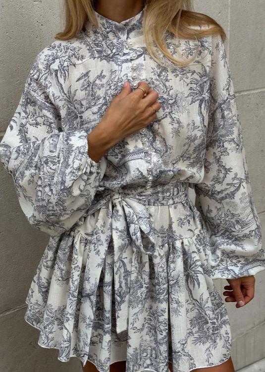 Vintage InspiRed Puff Sleeve A Line Mini Dress