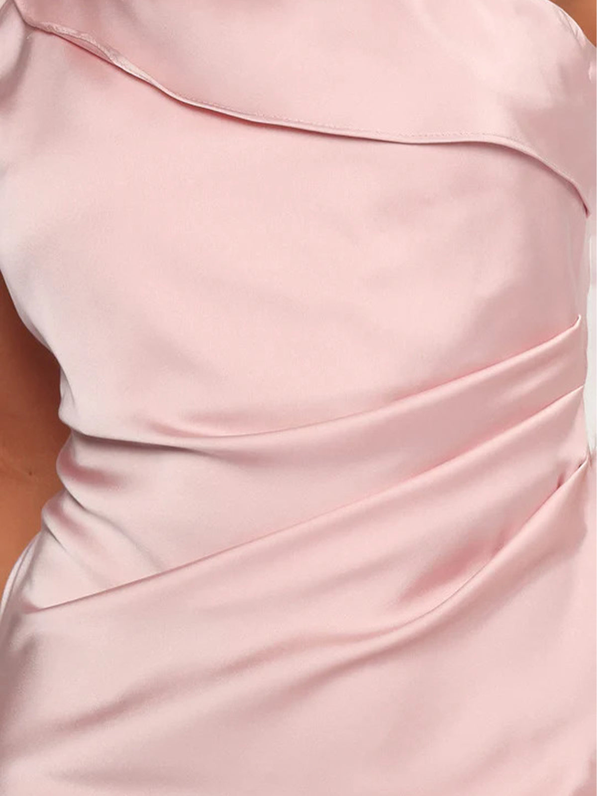 Pale Pink Satin Sheath/Column One Shoulder Ankle Length Bridesmaid Dresses