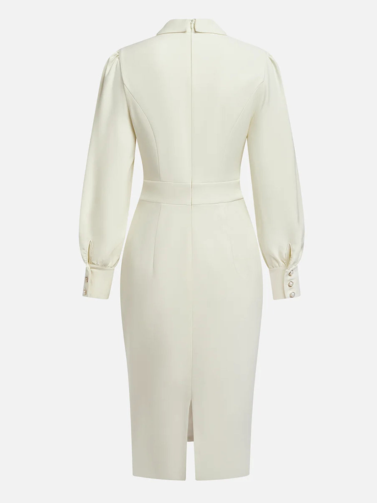 Off White Bow Neck Long Sleeve Sheath Midi Blazer Dress
