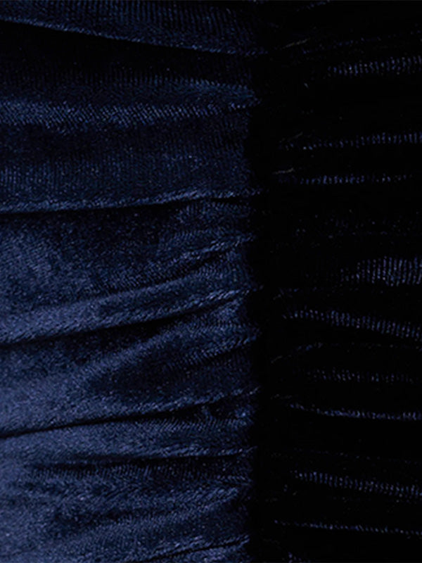 Dark Royal Blue Velvet Halter Neck Sleeveless Asymmetrical Length Dress