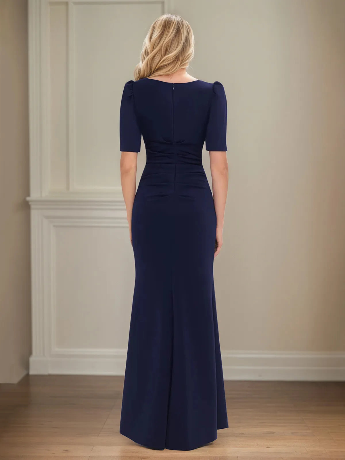 Trumpet/Mermaid Scoop Neck Short Sleeve Floor-Length Stretch Crepe Mother of the Bride Dress With Ruffles - View 6 | FashionDia