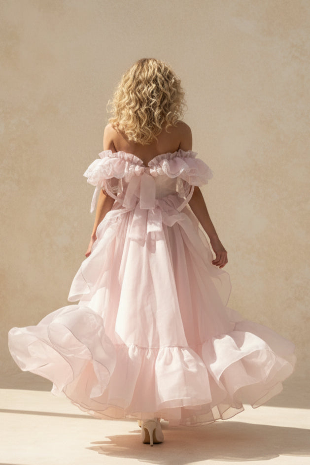 Off Shoulder Organza Puffy Vacation Dress