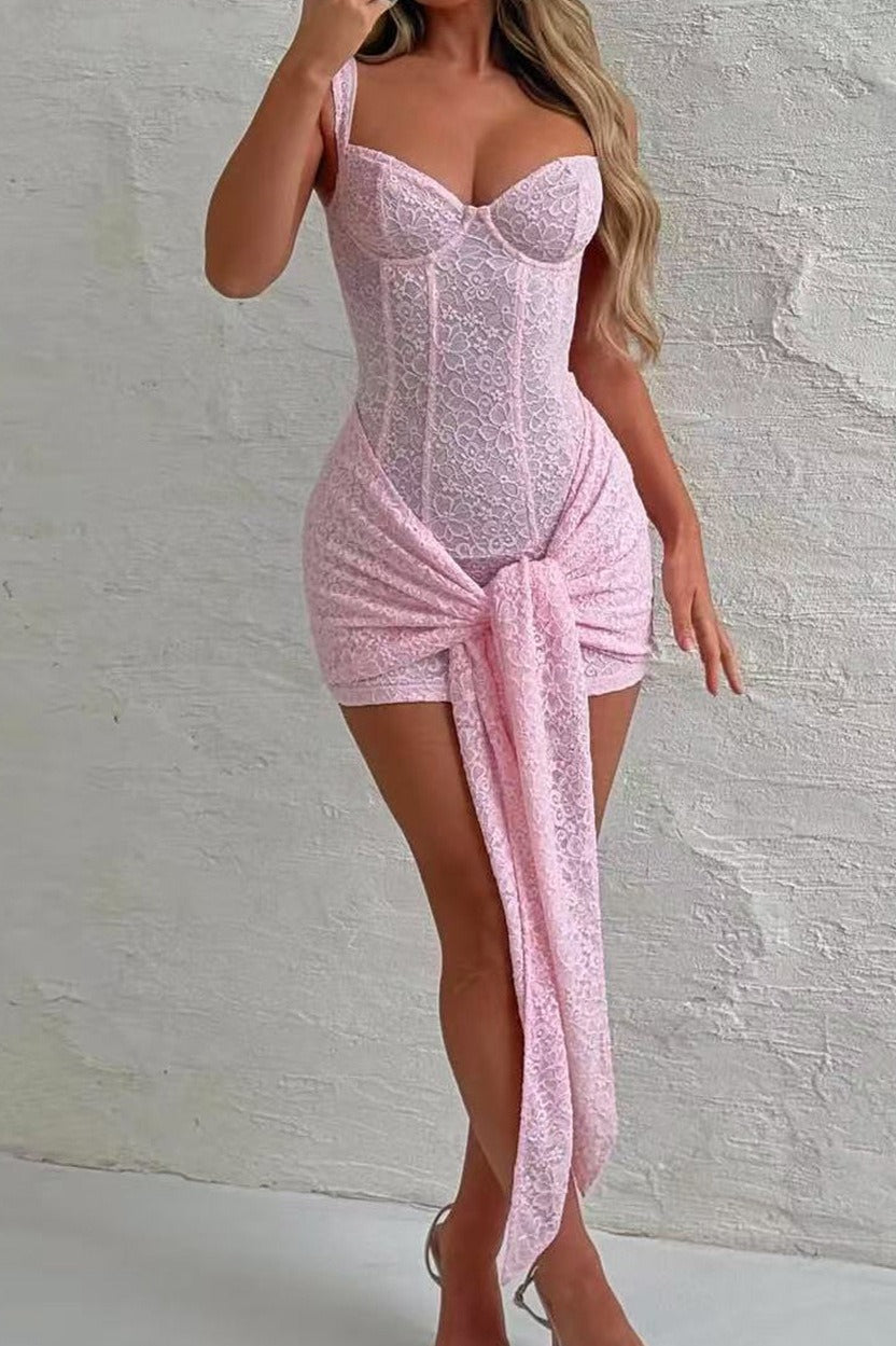 Corset Waist Tie Lace Dress - View 4 | VelvetHem