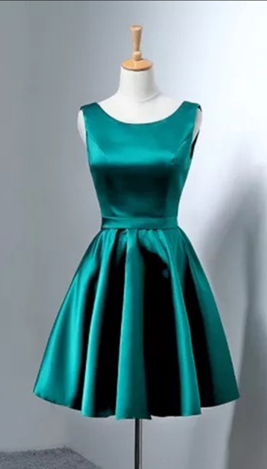 Custom Made Bateau Neckline Satin Short Evening Dress, Homecoming Dresses, Cocktail Dress, Graduation Dress - FashionDia