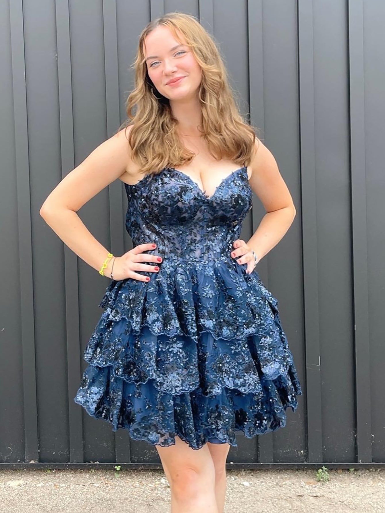 Purple A-Line V Neck Tiered Short Homecoming Dress - Fashionpara