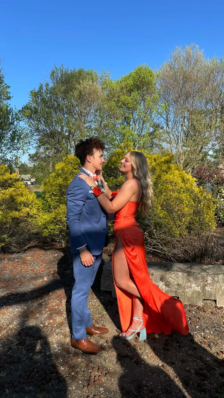 Simple Orange Prom Dress With High Slit,Senior Prom Gown - FashionDia