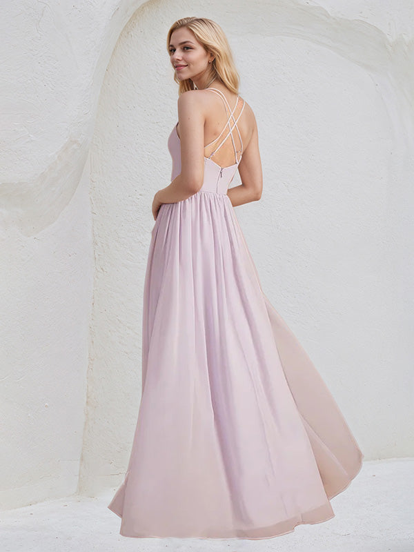 A-Line V-Neck Asymmetrical Chiffon Bridesmaid Dress With Ruffle