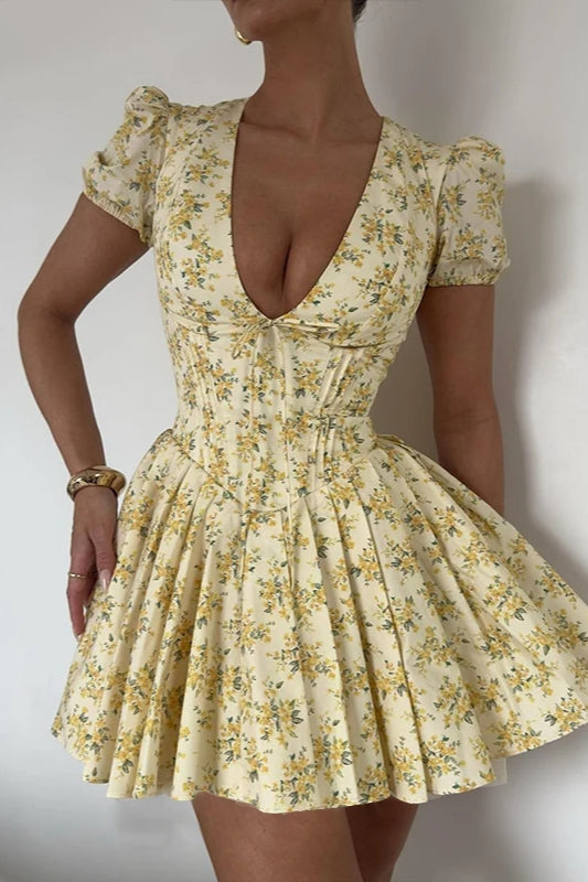 Ruffled V-Neck Floral Dress - View 6 | FashionDia