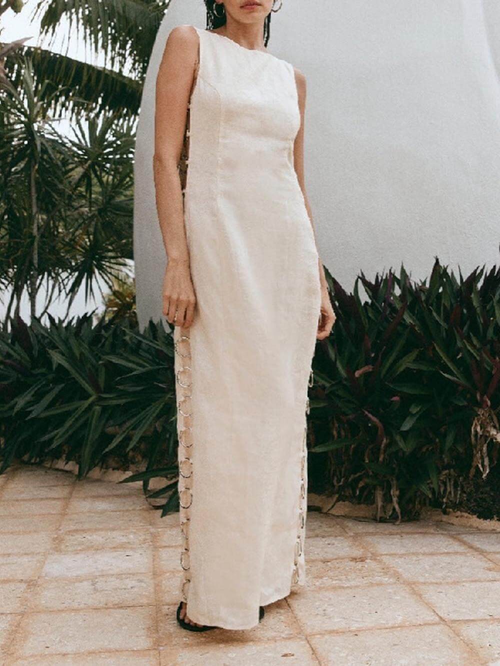 Signature Printed Hoop - Embellished Sleeveless Midi Dress