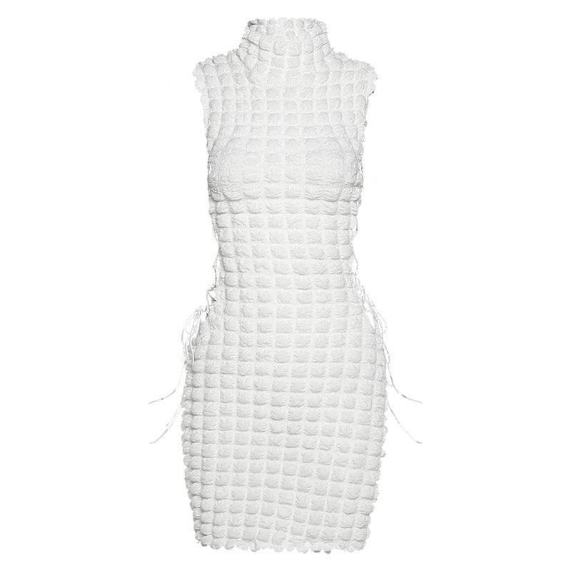 Sleeveless high neck lace up side mini dress