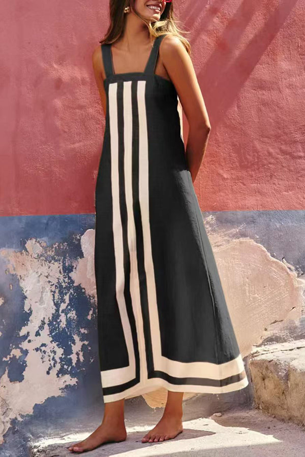 Striped Print Resort Style Casual Sling Maxi Dress - Fashionpara