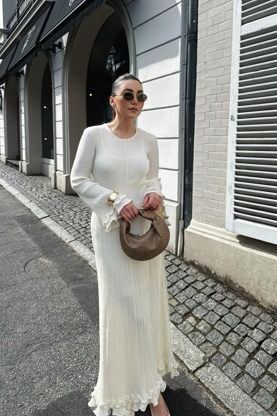 Ruffled Long Sleeve Bodycon Maxi Dress - VelvetHem