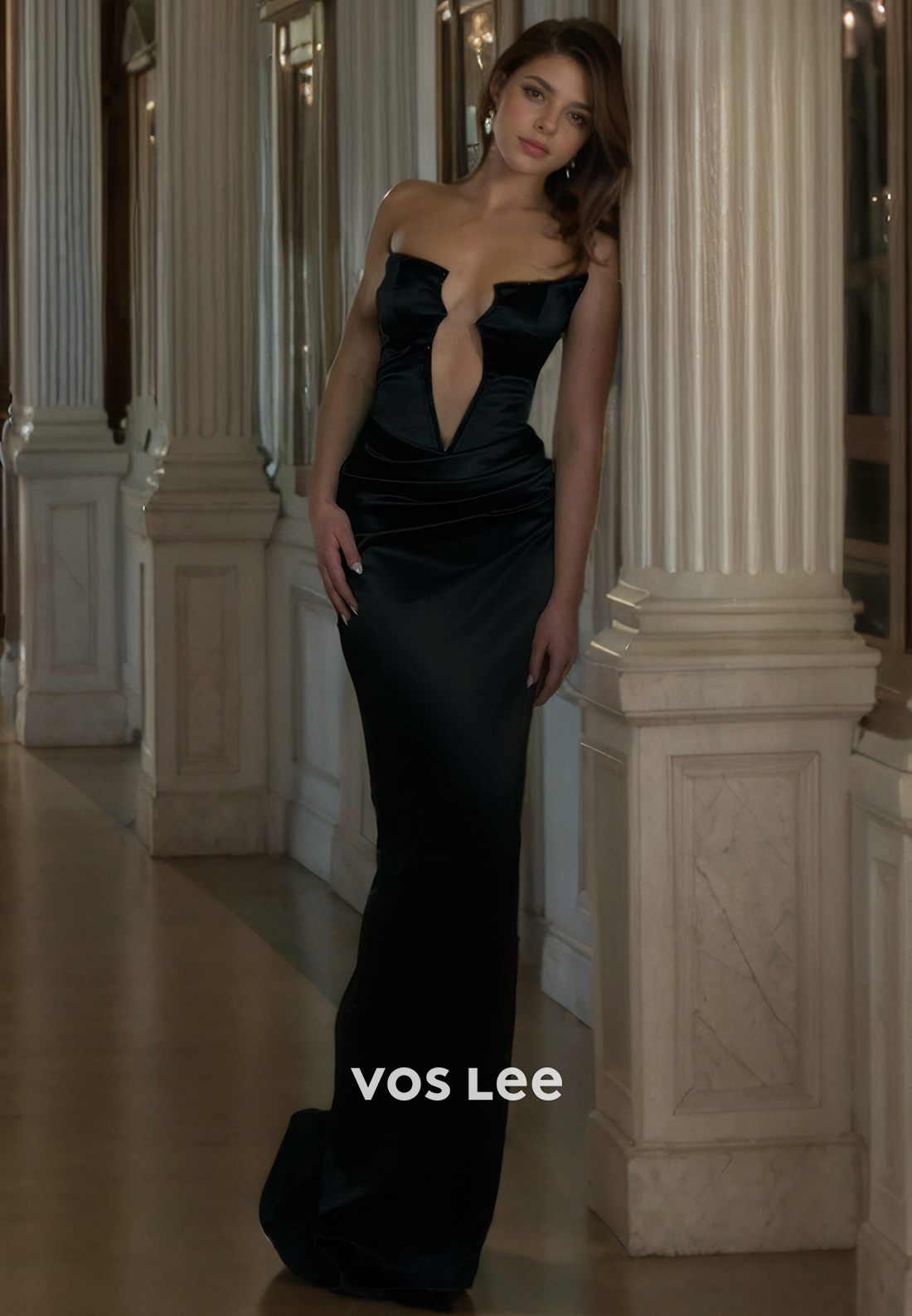 Satin Strapless Floor Length Column Evening Prom Dress Sleeveless Night Party Dress