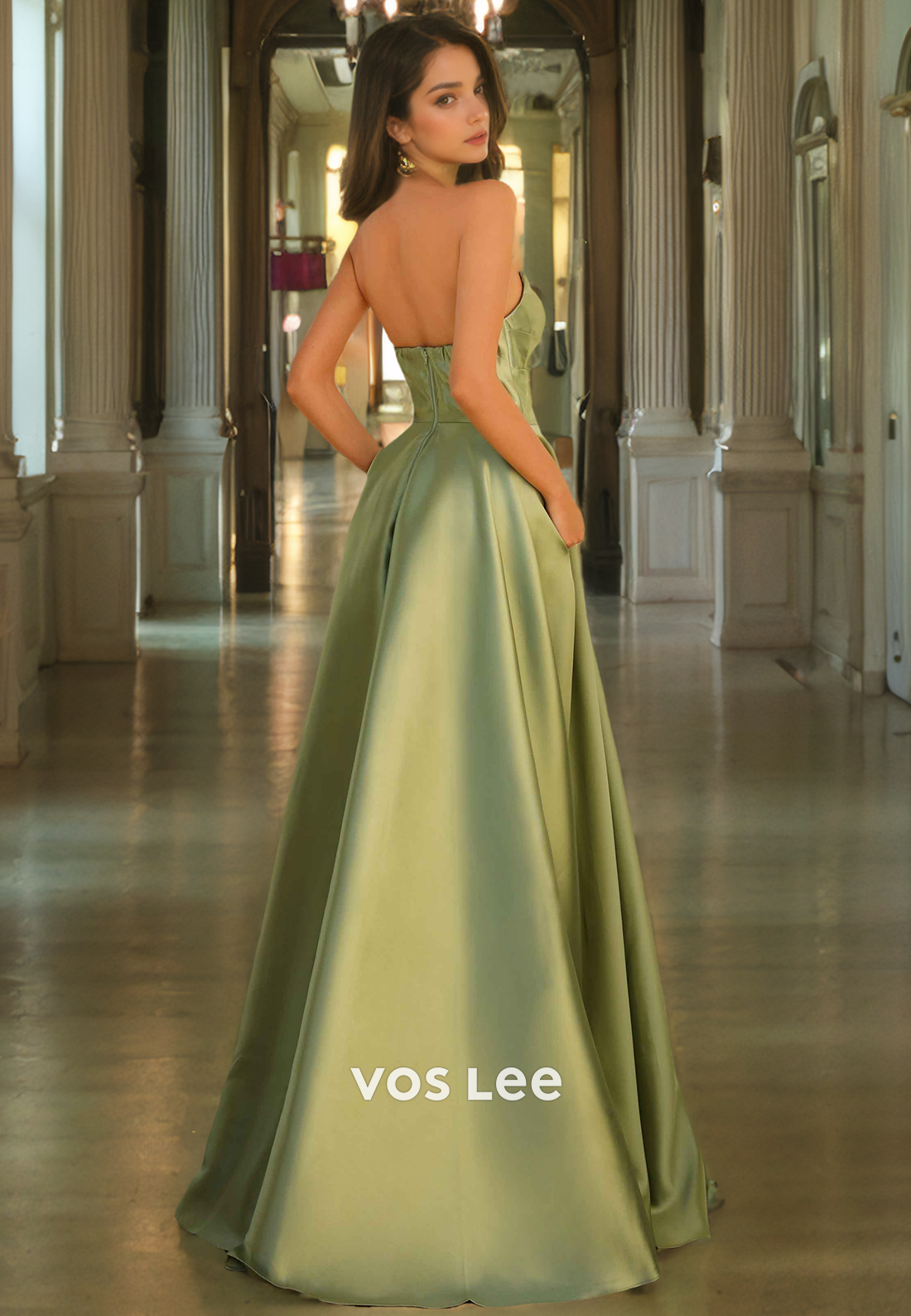 Strapless Long Formal Prom Dress with Slit A-Line Party Dress