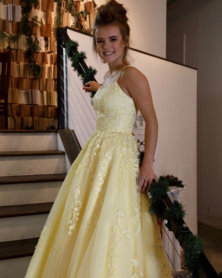 Yellow Lace Prom Dresses, Formal Ball Dress, Evening Dress, Dance Dresses, School Party Gown - View 3 | FashionDia