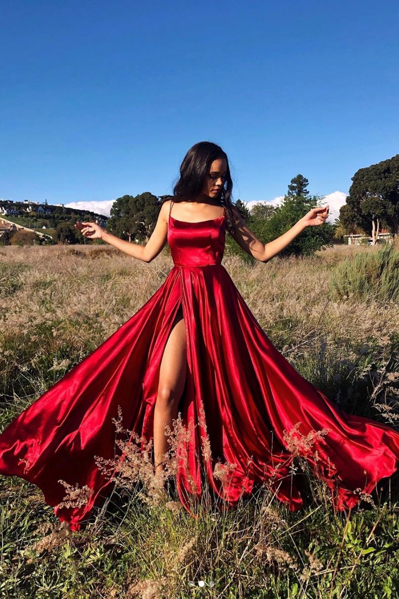 Sexy Spaghetti Straps Red Prom Dress