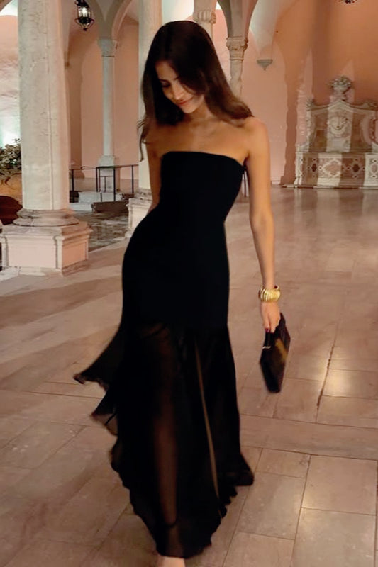 Strapless Edition Sheer Slit Maxi Birthday Dress
