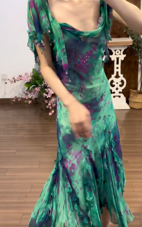 Green Chiffon Vintage Prom Party Dress Evening Dress Birthday Outfit - View 4 | FashionDia
