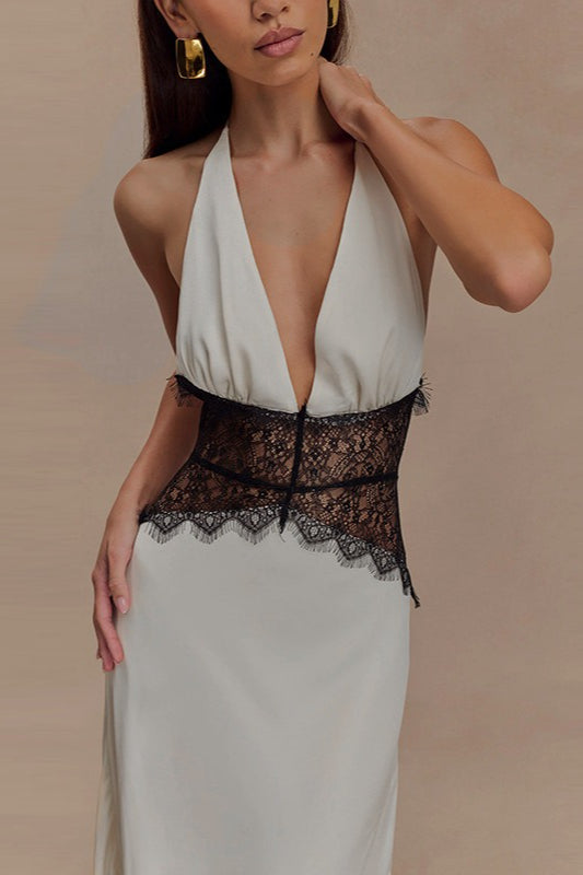 V Neck Backless Lace Dress - View 5 | VelvetHem