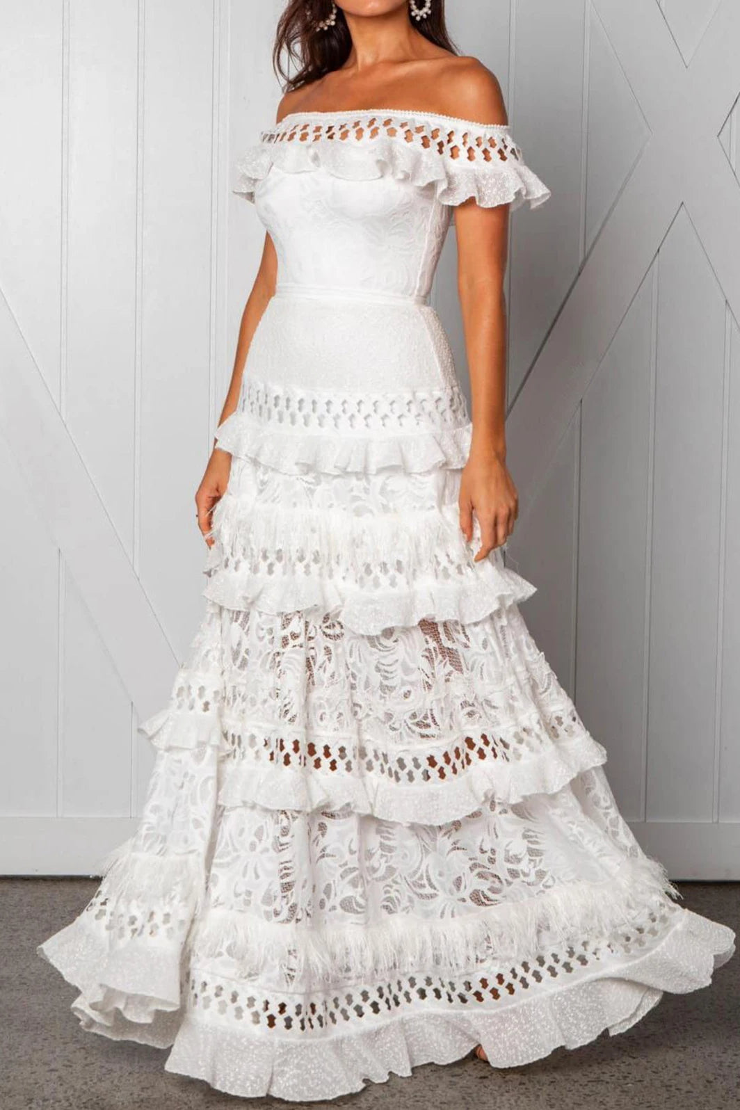 Elegant One Shoulder Ruffle Boho Dress White / S