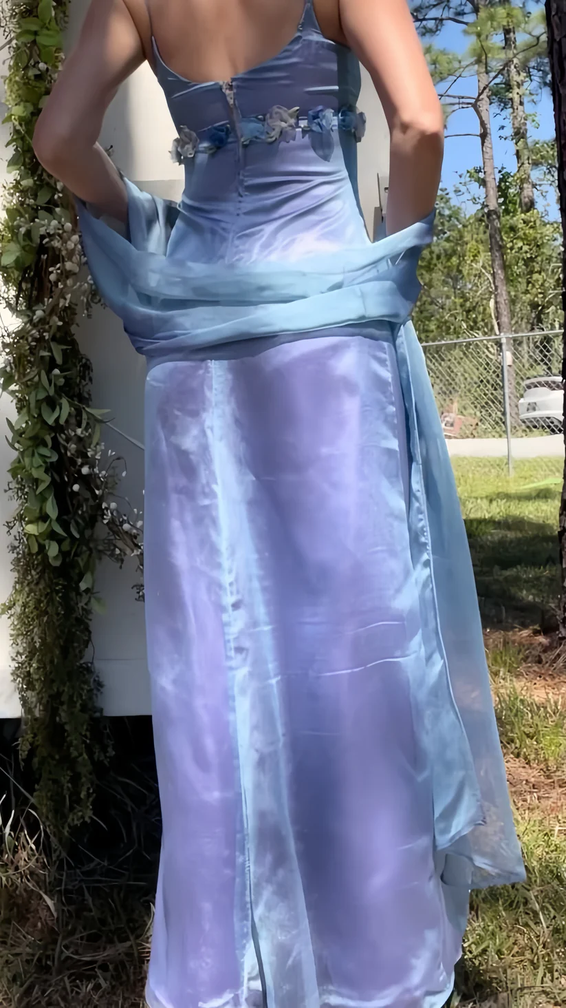 Chic Sheath Blue Lilac Long Prom Dresses Floral Evening Party