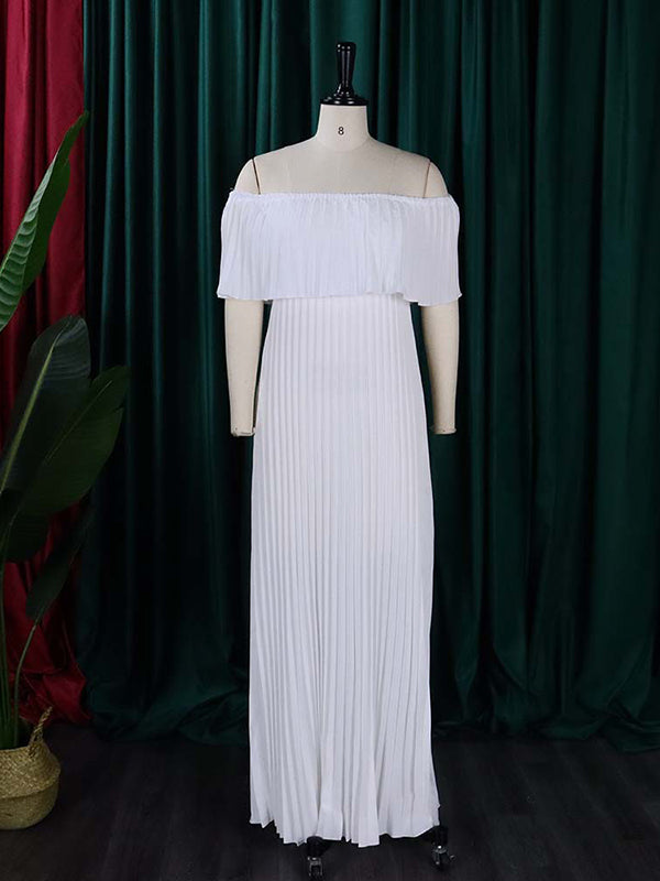 Wrap Pleated Solid Color Off-The-Shoulder Evening Dresses - View 3 | VelvetHem