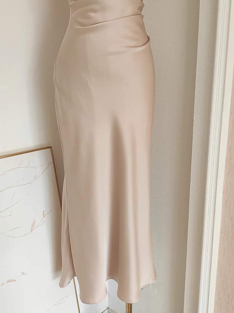 Sexy Sheath Boat Sleeveless Champagne Satin Party Dress Holiday Dresses - View 4 | FashionDia