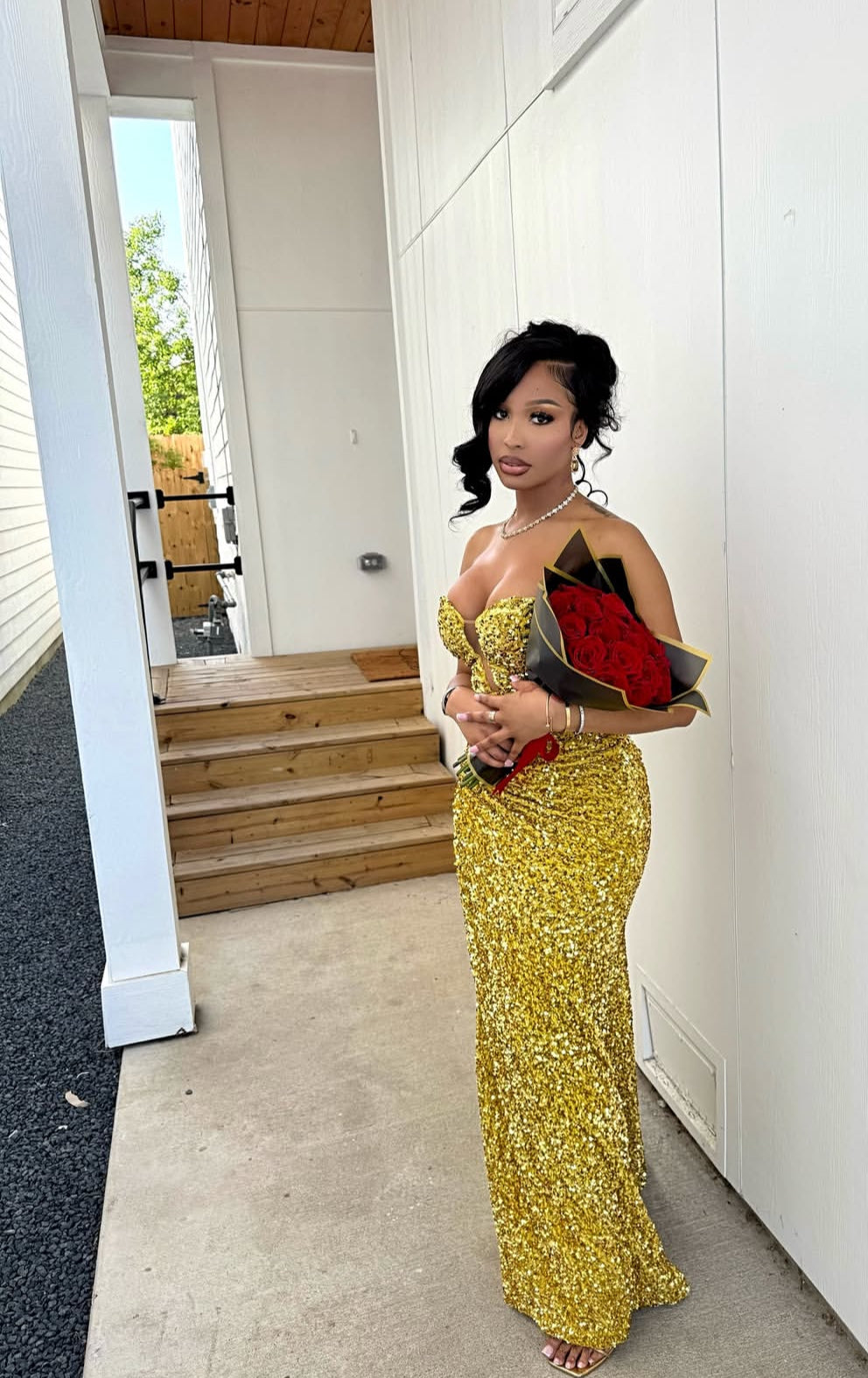Gold Sequin Mermaid Long Prom Dress Sparkling Evening Dress