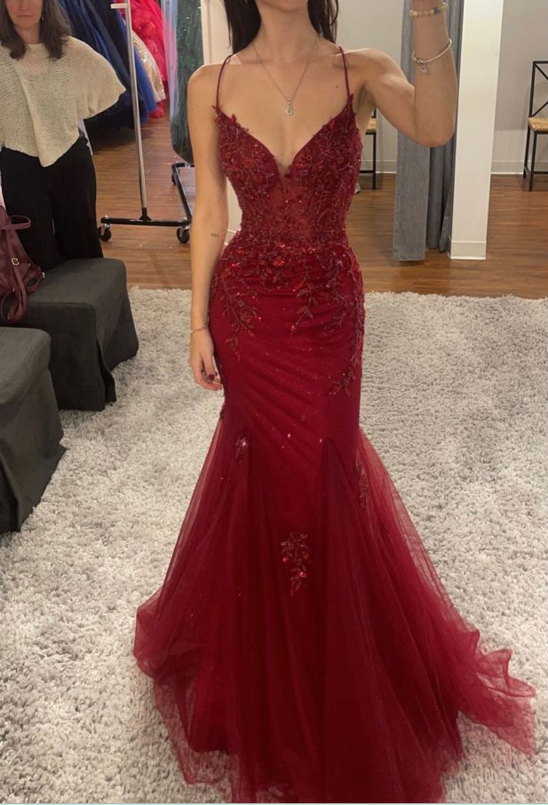 Burgundy Mermaid Long Prom Dresses Formal Evening Dress - FashionDia