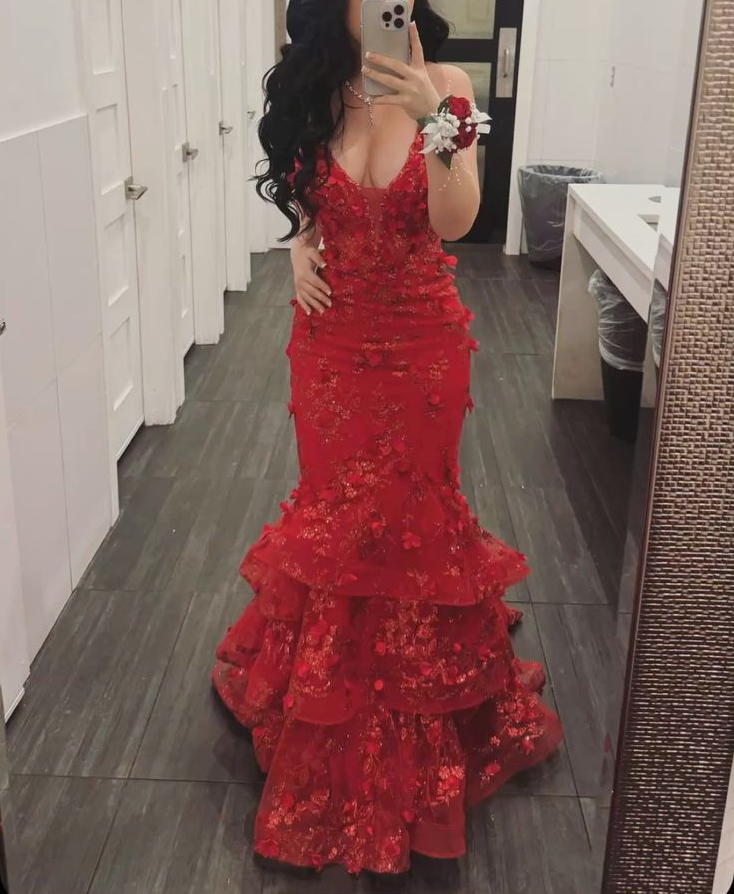 Red Mermaid Long Prom Dress Sexy Evening Party Dresses - VelvetHem