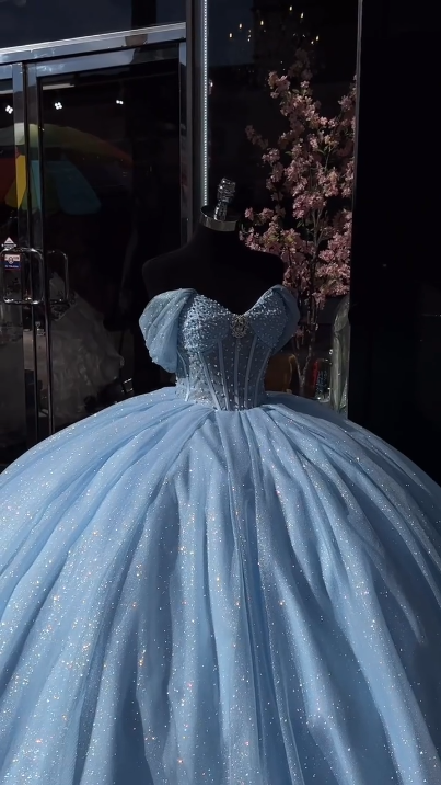 Baby blue sequins quinceanera dresses Sweet 16 Dresses Off-the-Shoulder Ball Gown - View 2 | FashionDia