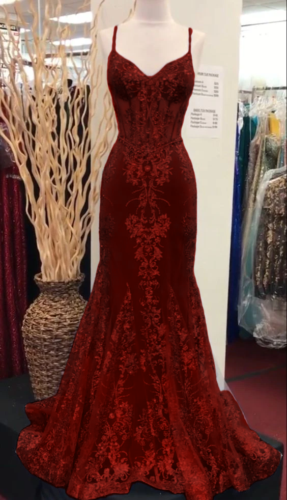 Charming V-Neck Lace Mermaid Prom Dress Long Evening Dress - View 4 | FashionDia