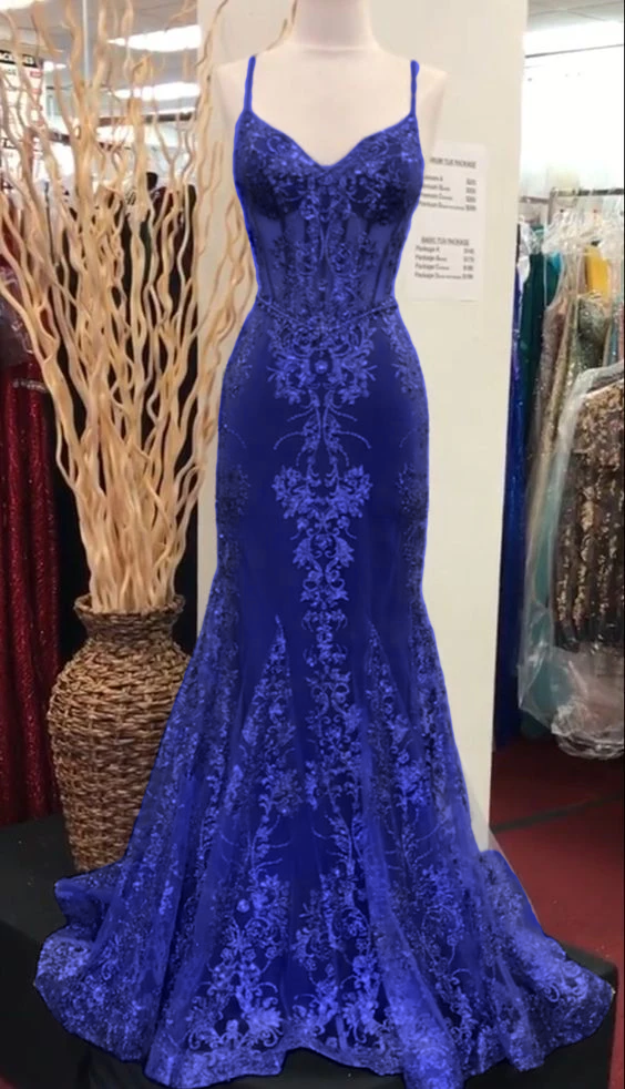 Charming V-Neck Lace Mermaid Prom Dress Long Evening Dress - View 7 | FashionDia