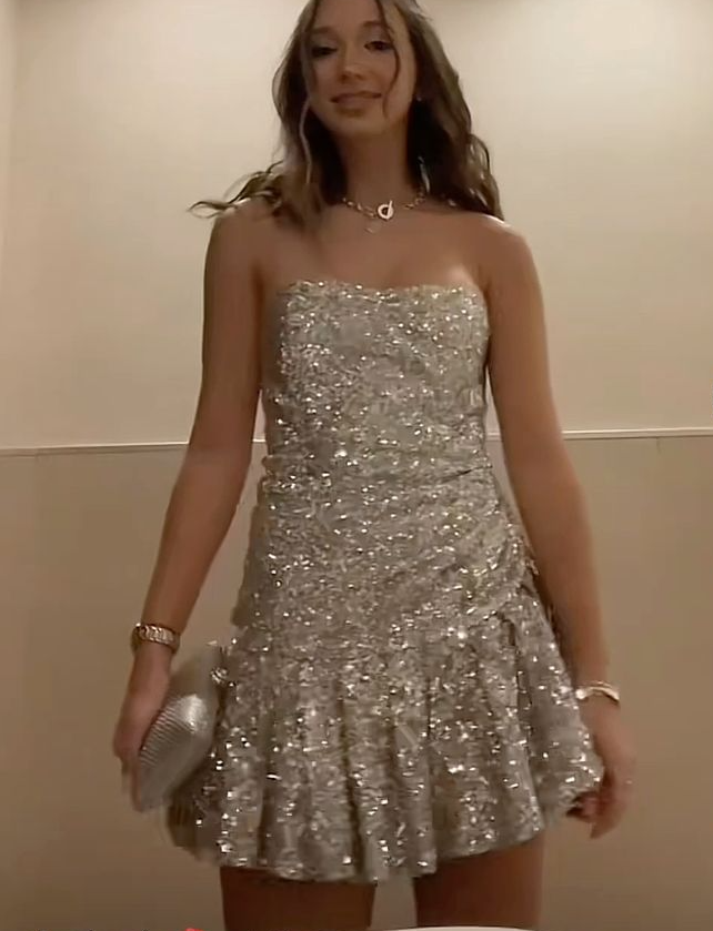 Vintage Sheath Strapless Layered Ruffle Mini Dresses Sequin Homecoming Dress - View 6 | VelvetHem