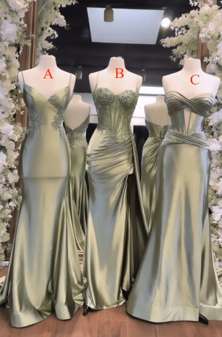Sage Green Satin Long Prom Dress Evening Party Dresses - VelvetHem