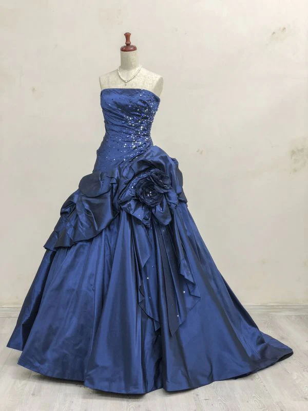 Strapless Navy Blue Sweet 16 Ball Gown Formal Party Long Dress - VelvetHem