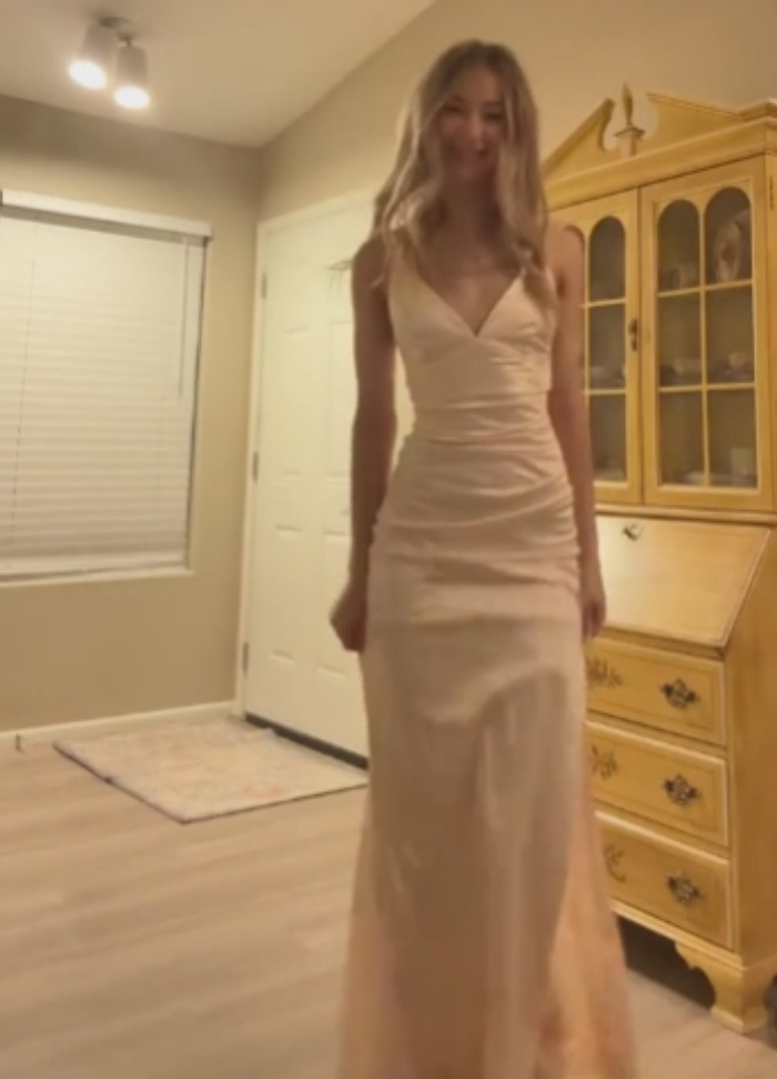 V Neck Backless Sheath Long Prom Dress Graduation Dress J7756