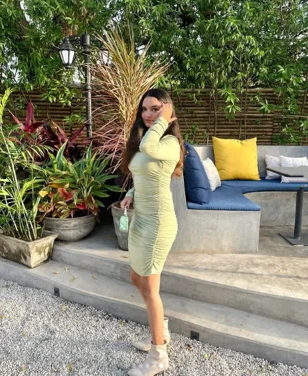 Cute Sage Green Short Homecoming Dress with Long Sleeves Sexy Party Dress (ZD12374)