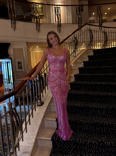 Gorgeous Pink Spaghetti Straps Sequin Beaded Long Evening Dress Formal Party Gown - View 10 | FashionDia