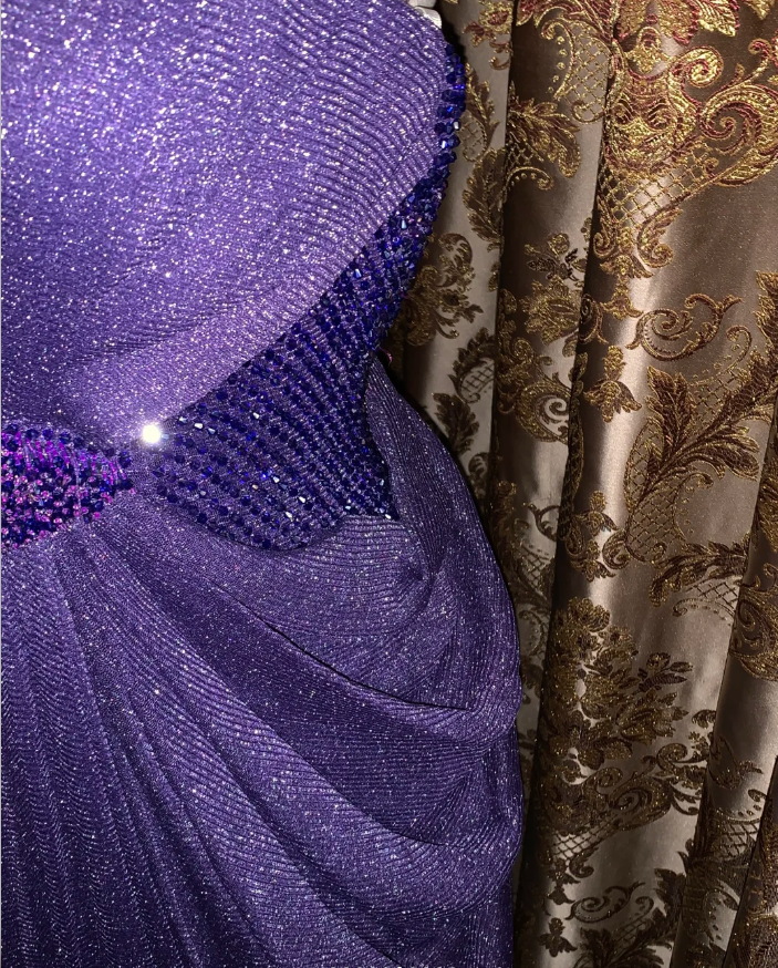 Sparkly Purple Tulle Sequin Beaded Pleated Mermaid Evening Dress Long Birthday Prom Gown - View 10 | FashionDia
