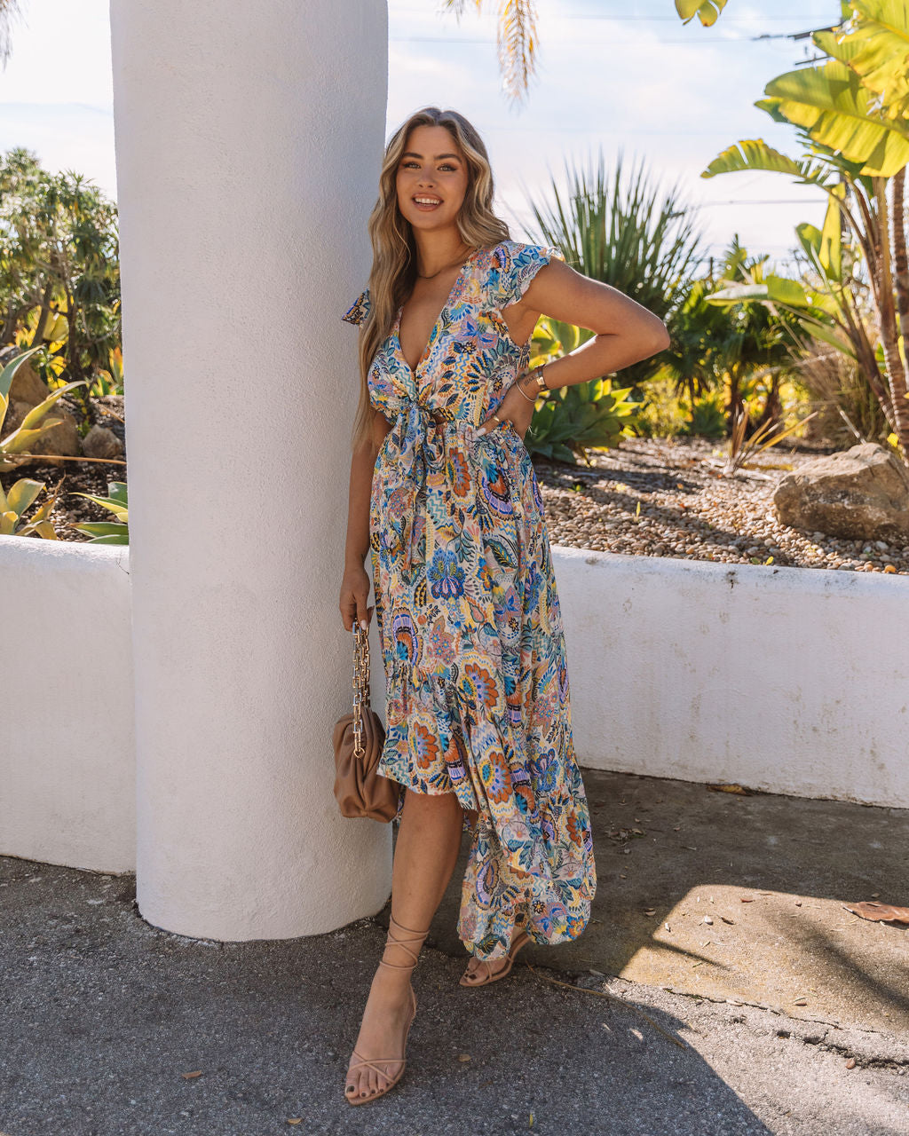 Rhea Printed High Low Pocketed Tie Maxi Dress FINAL