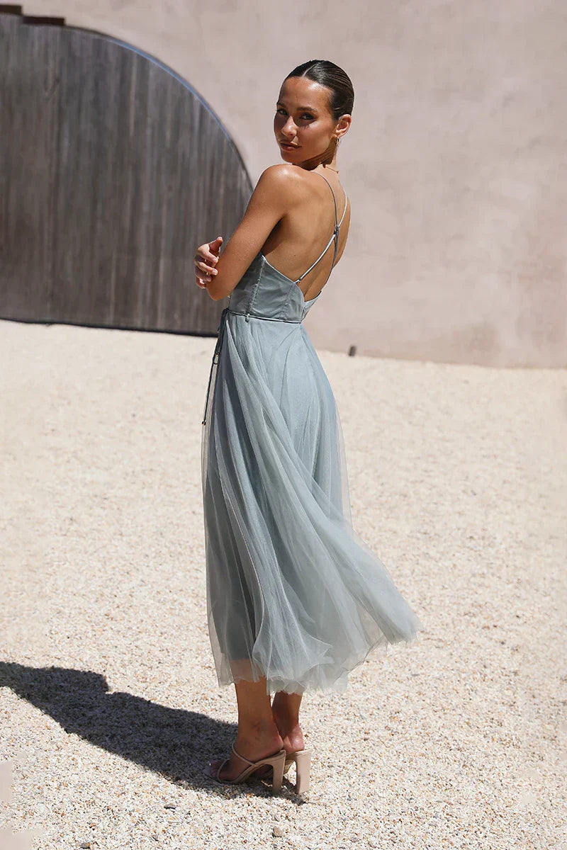 Chic Manuela Midi Dress Sage Green Statement Occasion Edit