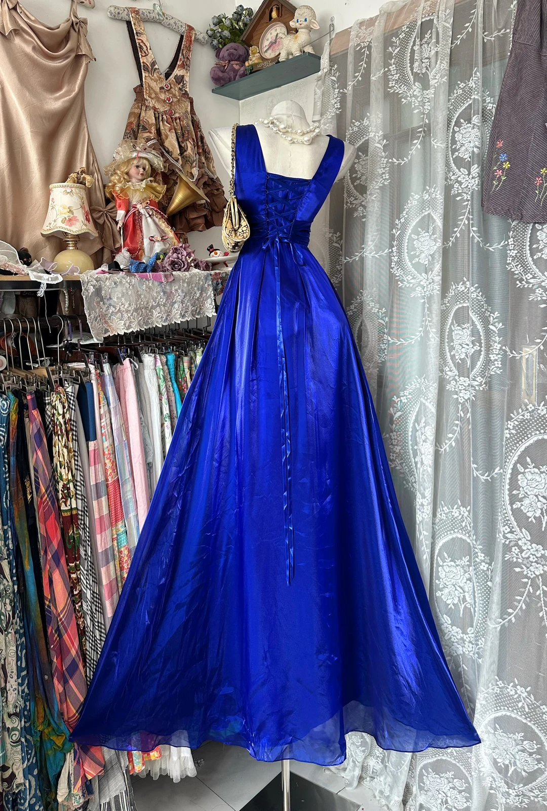 Modern Royal Blue Tulle A Line Long Party Dress Birthday Prom Dress D2878